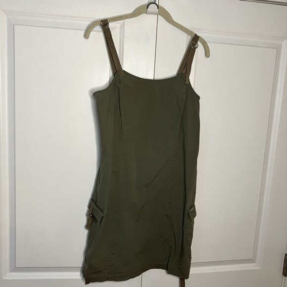 Y2K Point Zero Nicole Benisti Mini Dress Juniors 9 Green Cargo Utility - Picture 1 of 9